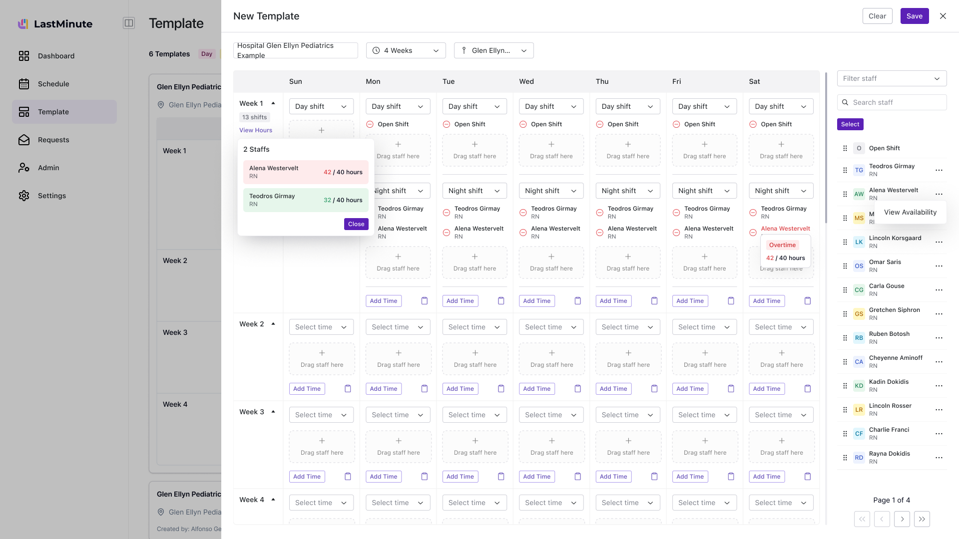 Create new template screen